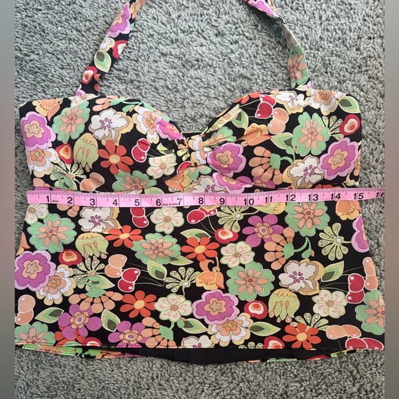 Muse 100% Silk Floral Halter Corset Top Y2K Sweetheart retro floral - Picture 7 of 12